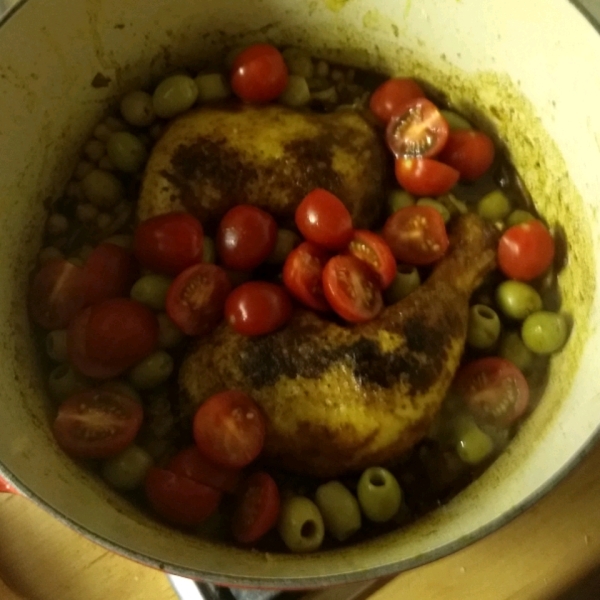 Moroccan Chicken Tagine with Preserved Lemons, Fennel, Olives, and Harissa