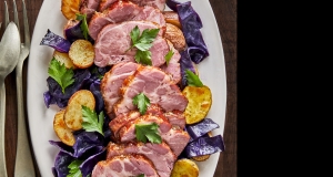 Spiced Honey Mustard Cottage Ham with Purple Cabbage