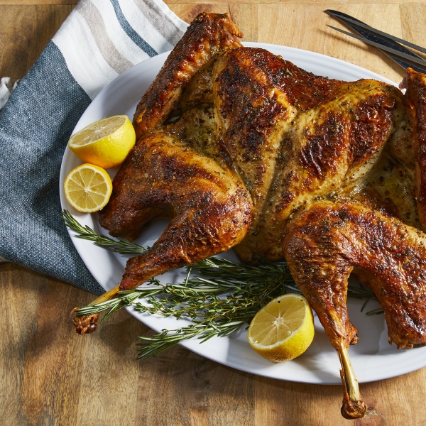 Spatchcocked Butter-Roasted Lemon and Herb Turkey with Gravy