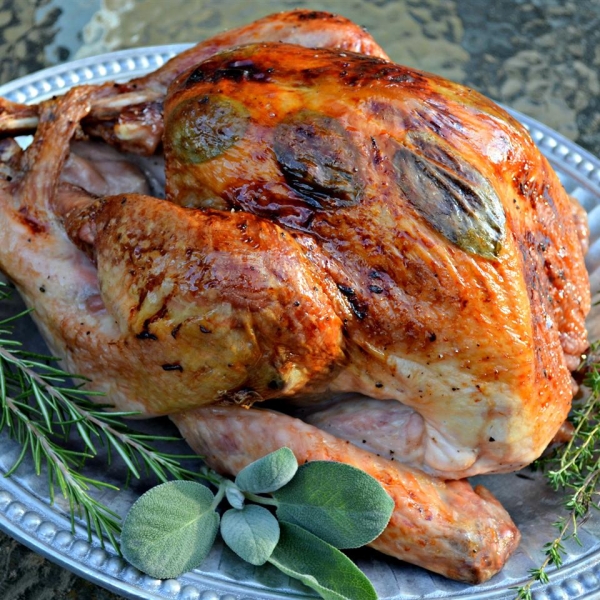 Maple Basted Roast Turkey with Cranberry Pan Gravy