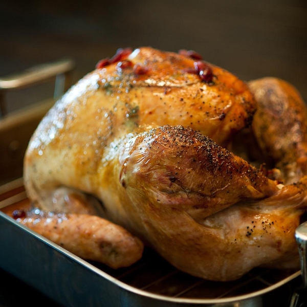 Maple Basted Roast Turkey with Cranberry Pan Gravy