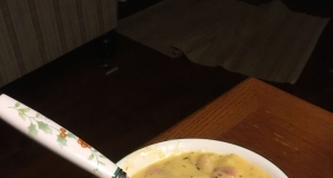 Potato, Ham, Broccoli, and Cheese Soup with Baby Dumplings