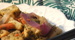 Root Vegetables Baked in Pesto Sauce