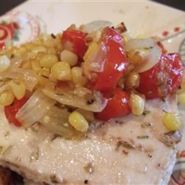Rosemary Marlin with Roasted Corn and Tomato Relish