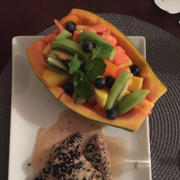 Sesame-Crusted Mahi Mahi with Soy, Shiso, and Ginger Butter Sauce