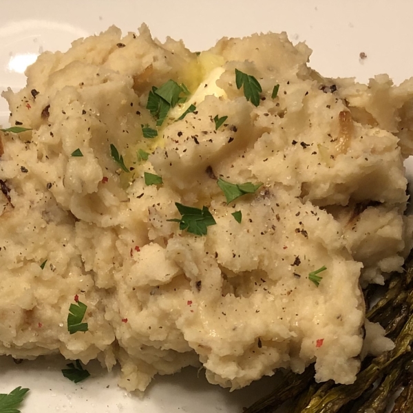 Caramelized Onion and Horseradish Smashed Potatoes