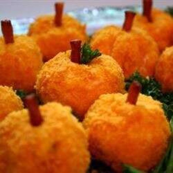 Mini Cheeseball Pumpkins with Caramelized Garlic