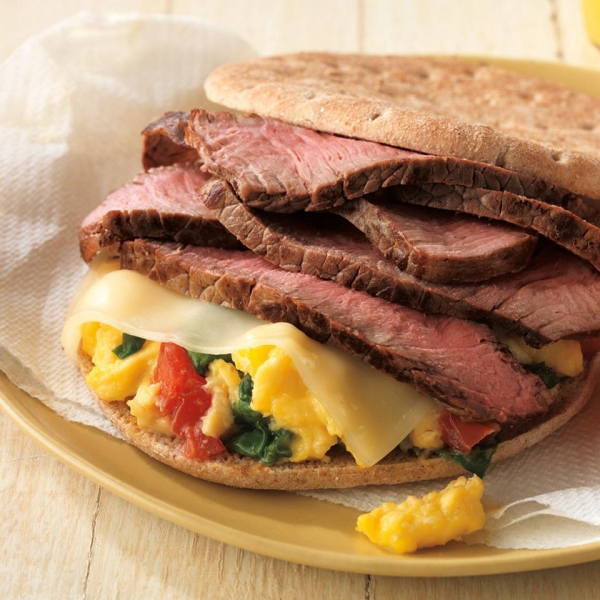 Beef and Spinach Breakfast Sandwich