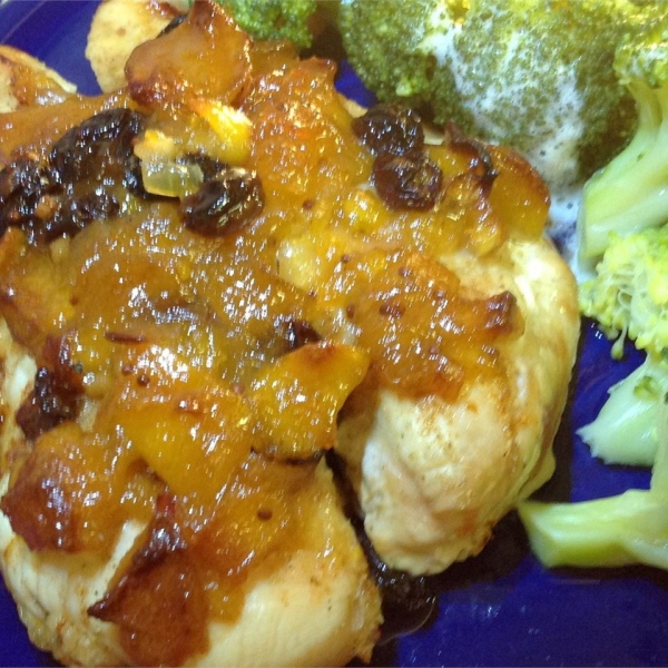 Broiled Chicken Breasts with Chutney-Lime Glaze and Broccoli Slaw