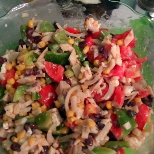 Black Bean, Corn, and Tomato Salad with Feta Cheese