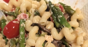 Shrimp Scampi with Tomatoes, Pasta, and Roasted Asparagus