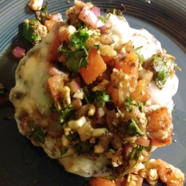 Portobello Bruschetta with Three Cheeses