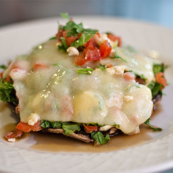 Portobello Bruschetta with Three Cheeses