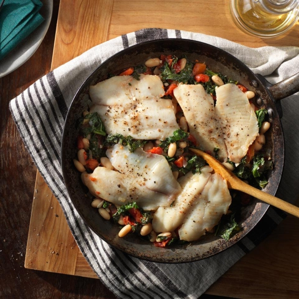 Tilapia with White Beans and Kale Skillet