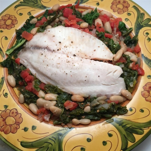 Tilapia with White Beans and Kale Skillet