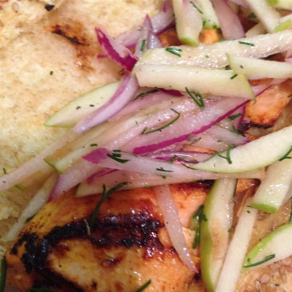 Grilled Salmon Sandwich with Green Apple Slaw
