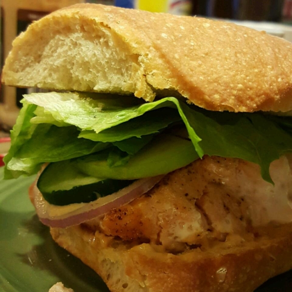 Grilled Salmon Sandwich with Green Apple Slaw