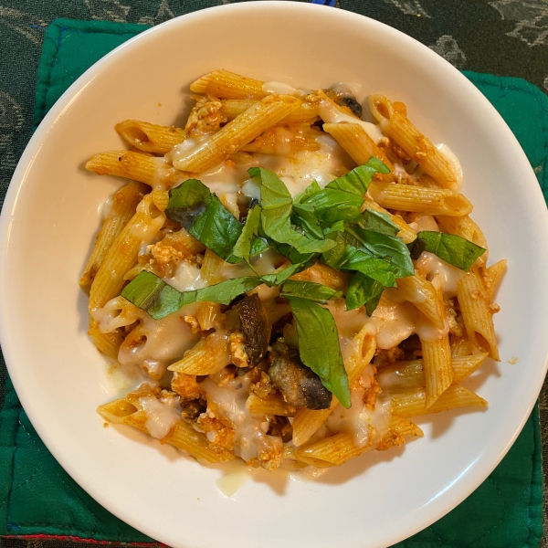 Cavatapi with Chicken Ragu, Mozzarella and Basil