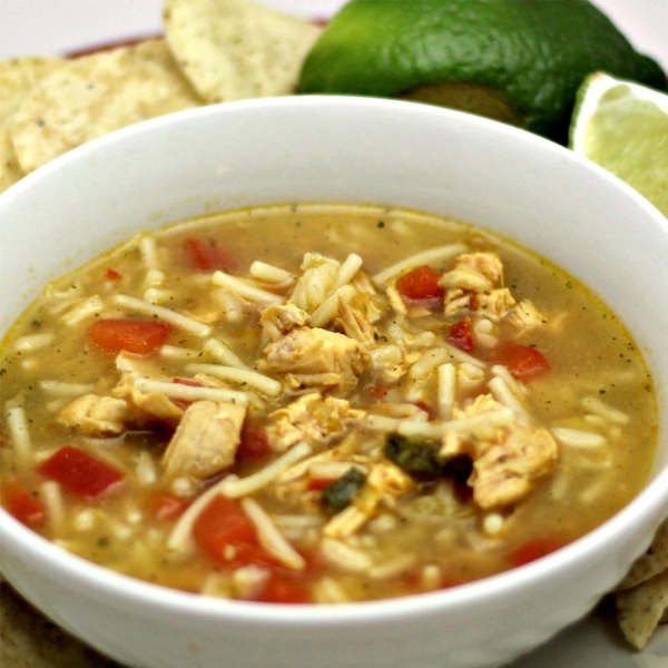 Salsa Verde Chicken and Rice Tortilla Soup