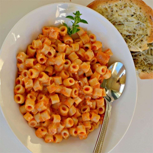 Ditalini with Roasted Tomato Sauce and Goat Cheese