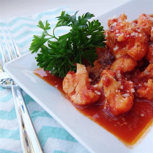 Broiled Cauliflower with Four Cheese Tomato Sauce