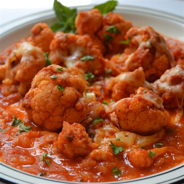 Broiled Cauliflower with Four Cheese Tomato Sauce