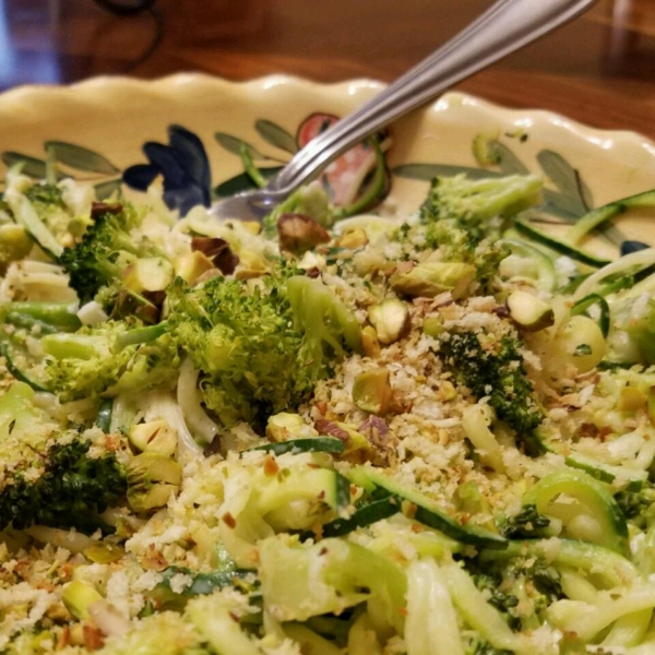 Roasted Broccoli Alfredo Pasta with Pistachio Crumble