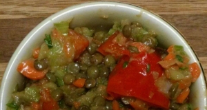 Mediterranean Style Roasted Red Pepper and Lentil Salad