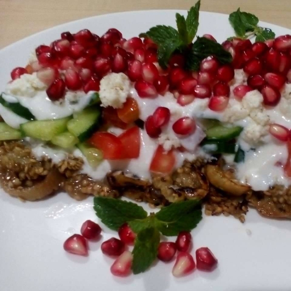 Eggplant Salad with Feta and Pomegranate