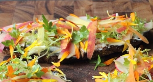 Spring Vegetable Tartine with White Anchovies