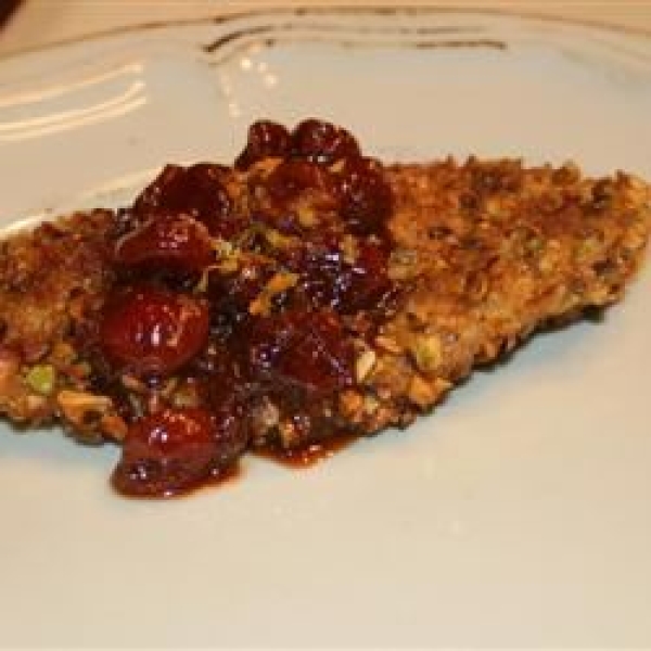 Pistachio Crusted Chicken Breasts with Sun-Dried Cherry and Orange Sauce