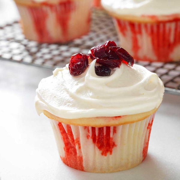 White Chocolate-Cranberry Poke Cupcakes