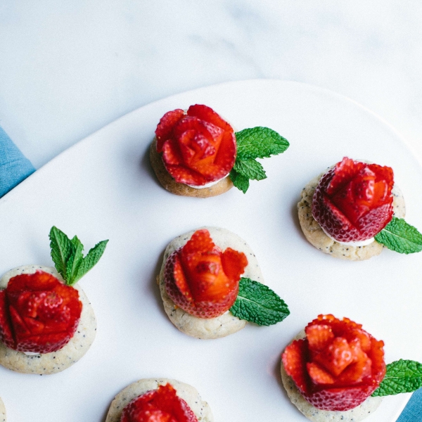 Lemon Poppy Seed Tartlet with a Strawberry Rose