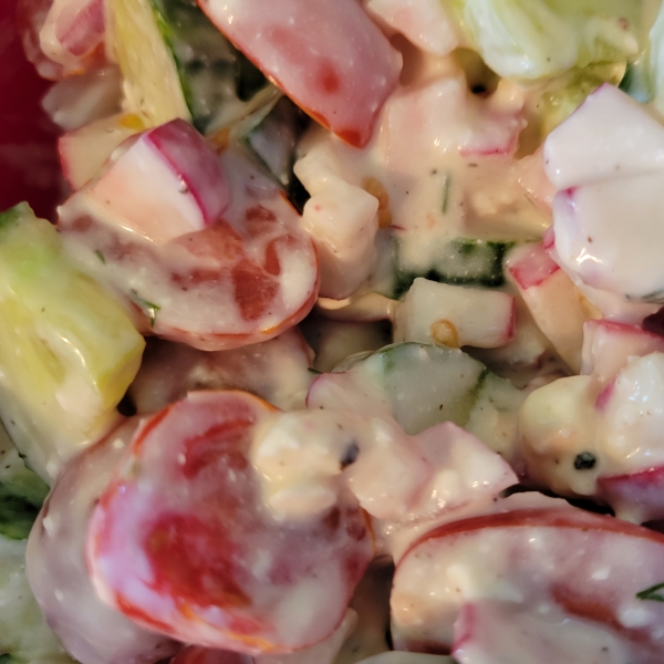 Creamy Cucumber, Radish, and Tomato Salad