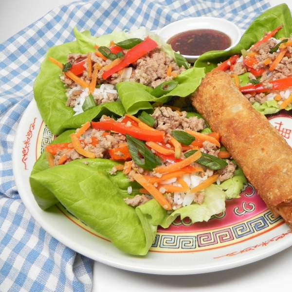 Ground Turkey Lettuce Wraps with Soy-Ginger Dipping Sauce