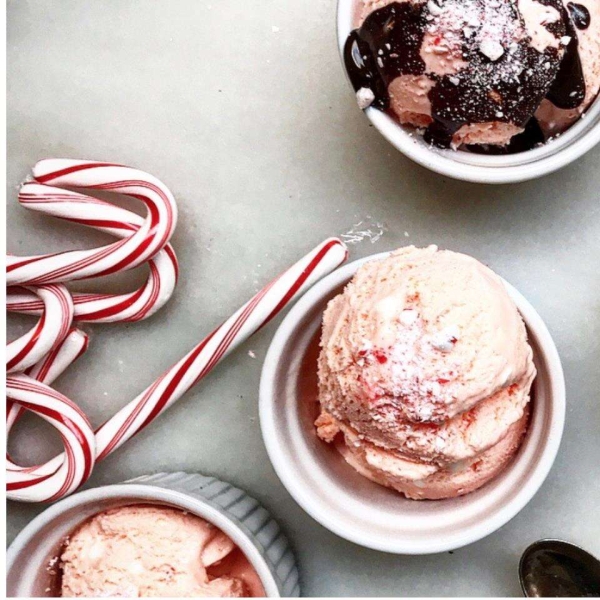 Peppermint Stick Ice Cream with Hot Fudge Sauce