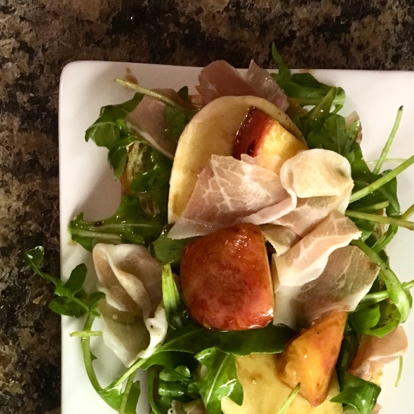 Bourbon-Soaked Grilled Peaches with Burrata and Prosciutto