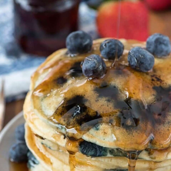 Fluffy Almond Breeze Blueberry Pancakes