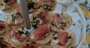 Prosciutto Bites with Mustard Creme Fraiche