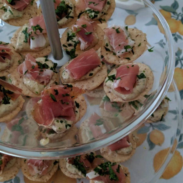 Prosciutto Bites with Mustard Creme Fraiche