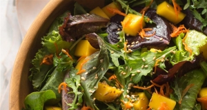 Mesclun and Mango Salad with Ginger Carrot Dressing