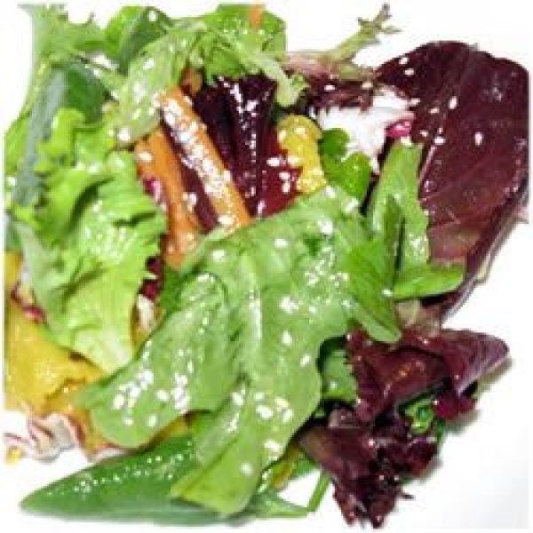 Mesclun and Mango Salad with Ginger Carrot Dressing
