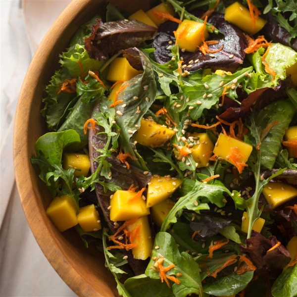Mesclun and Mango Salad with Ginger Carrot Dressing