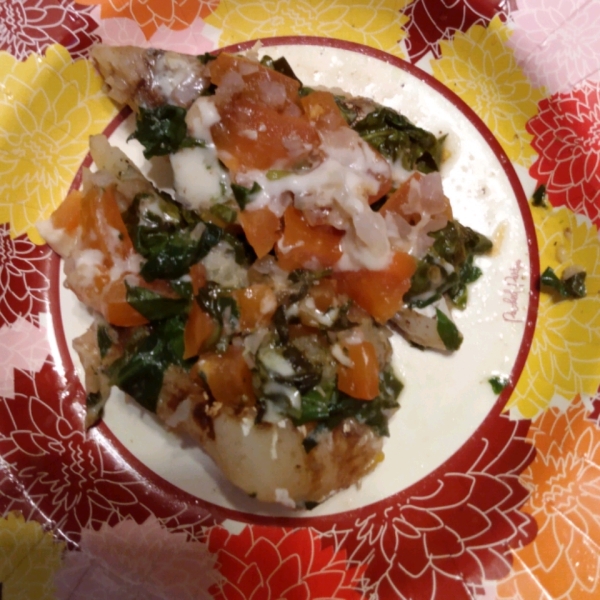 Grilled Cod with Spinach and Tomatoes