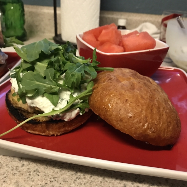 Fresh Salmon Burgers with Lemon-Yogurt Sauce