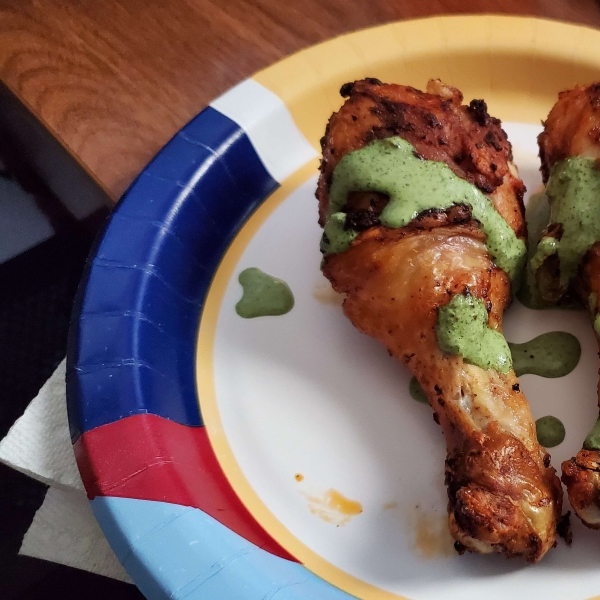 Air-Fried Peruvian Chicken Drumsticks with Green Crema