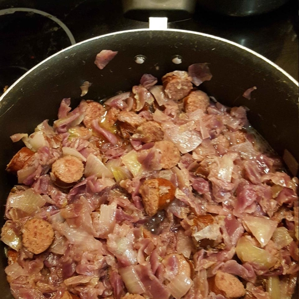 Sausage Smothered in Red Cabbage