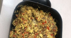 Scrambled Eggs with Sausage and Cornbread