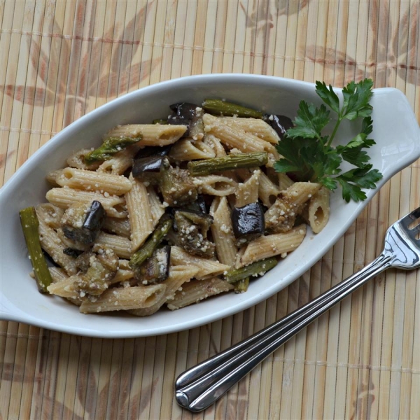 Roasted Eggplant and Asparagus Pasta Salad