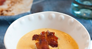 Goat Cheese and Butternut Soup with Maple Candied Bacon
